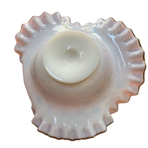 Victorian Brides Basket Bristol? Glass Cranberry Pink & White Bowl Enamel Design - Picture 7 of 10